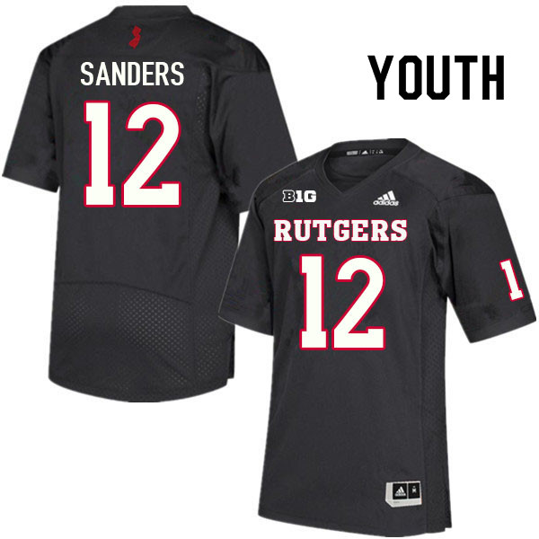 Youth #12 Brandon Sanders Rutgers Scarlet Knights College Football Jerseys Sale-Black - Click Image to Close